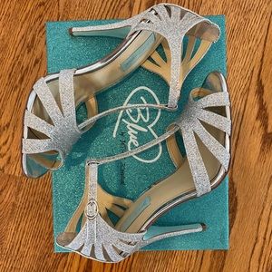 Blue by Betsey Johnson SB-TEE silver glitter heels.